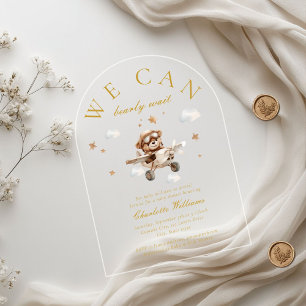 We Can Bearly Wait! Teddy Bear & Aeroplane Acrylic Invitations
