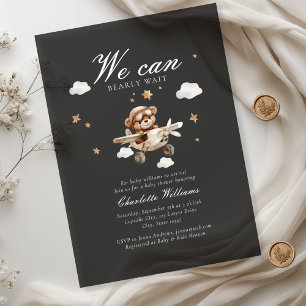 We Can Bearly Wait! Teddy Bear & Aeroplane Acrylic Invitations
