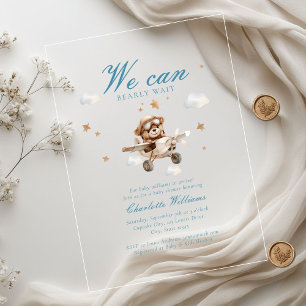 We Can Bearly Wait! Teddy Bear & Aeroplane  Acrylic Invitations
