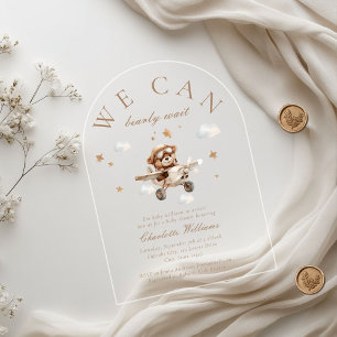 We Can Bearly Wait! Teddy Bear & Aeroplane Acrylic Invitations