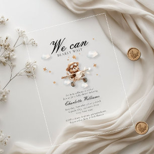 We Can Bearly Wait! Teddy Bear & Aeroplane Acrylic Invitations