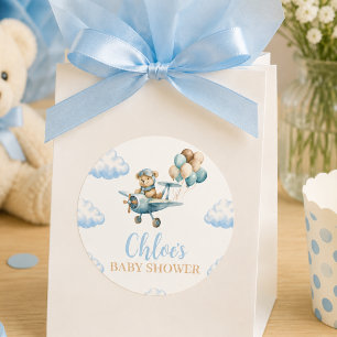 We Can Bearly Wait Teddy Bear Aeroplane Baby Showe Classic Round Sticker