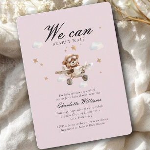 We Can Bearly Wait! Teddy Bear & Aeroplane  Invitation