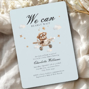 We Can Bearly Wait! Teddy Bear & Aeroplane Invitation