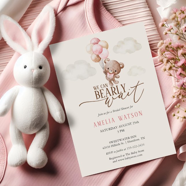 We Can Bearly Wait Teddy Bear Baby Girl Shower Invitation (We Can Bearly Wait Teddy Bear Baby Girl Shower Invitation)