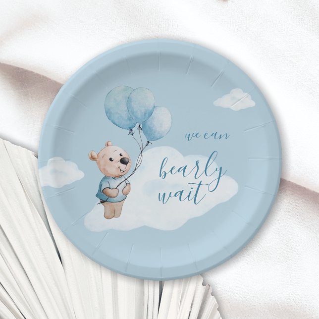 We Can Bearly Wait Teddy Bear Baby Shower Blue Paper Plate (Creator Uploaded)