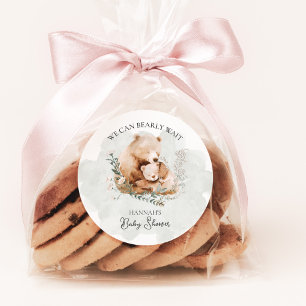 We Can Bearly Wait Teddy Bear Baby Shower  Classic Round Sticker