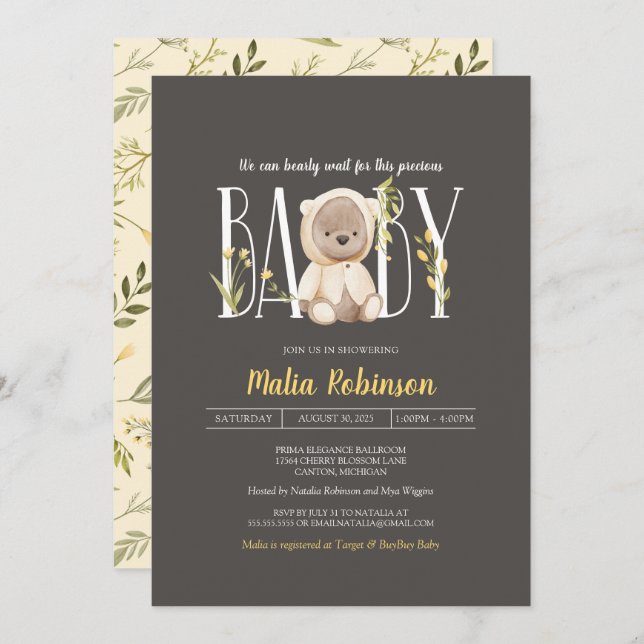 We Can Bearly Wait! Teddy Bear Baby Shower  Invita Invitation (Front/Back)