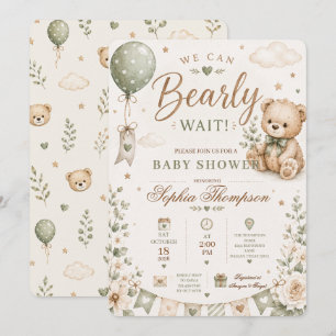 We Can Bearly Wait Teddy Bear Baby Shower Invitation