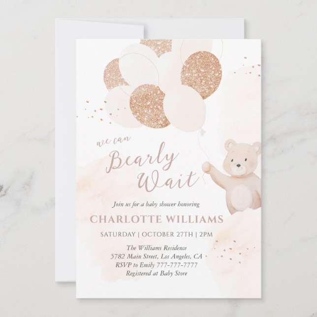 We Can Bearly Wait | Teddy Bear Baby Shower Invitation (Front)