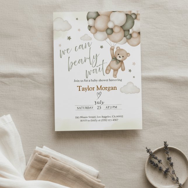 We Can Bearly Wait Teddy Bear Baby Shower  Invitation (Creator Uploaded)