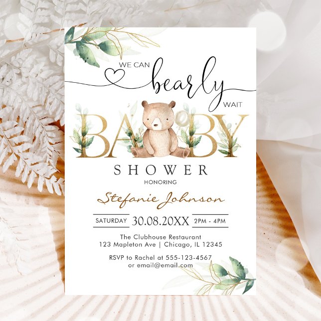 We Can Bearly Wait Teddy Bear Baby Shower Invitation (Creator Uploaded)