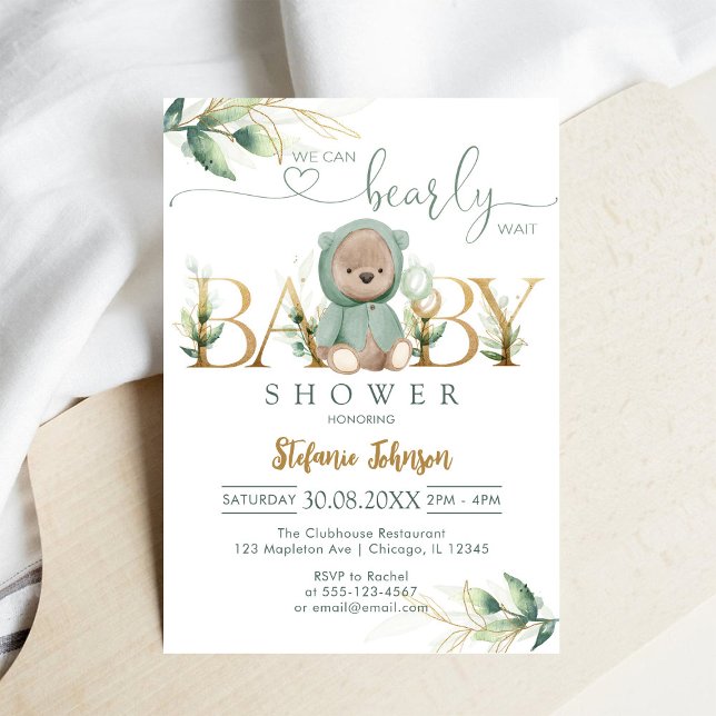We Can Bearly Wait Teddy Bear Baby Shower  Invitation (Creator Uploaded)