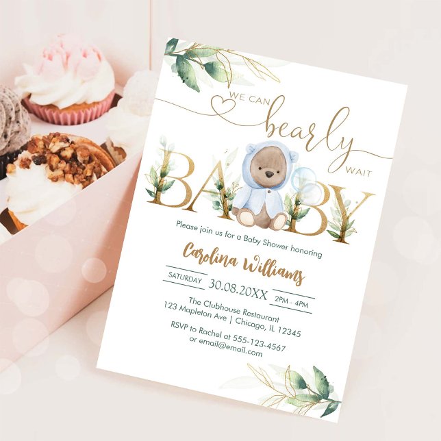 We Can Bearly Wait Teddy Bear Baby Shower Invitation (Creator Uploaded)