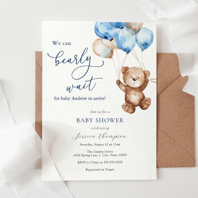 We Can Bearly Wait Teddy Bear Baby Shower Invitation (Creator Uploaded)