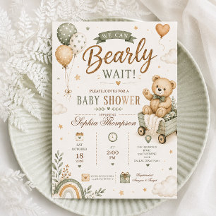 We Can Bearly Wait Teddy Bear Baby Shower Invitation