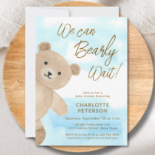 We Can Bearly Wait Teddy Bear Baby Shower Invitation