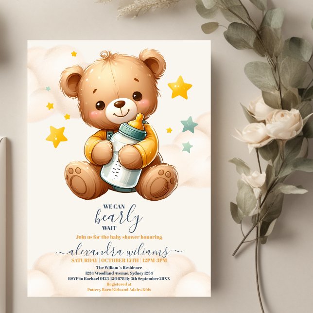 We Can Bearly Wait Teddy Bear  Baby Shower  Invitation (Creator Uploaded)