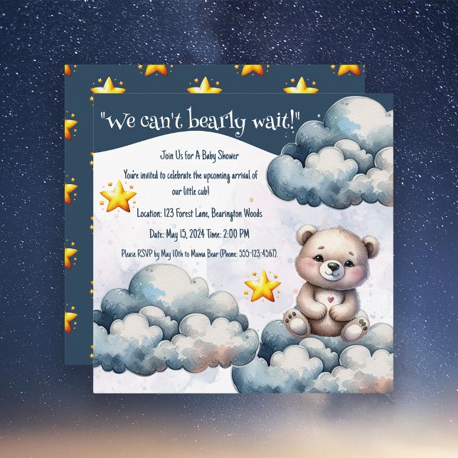 We Can Bearly Wait Teddy Bear Baby Shower Invitation (we can bearly wait baby shower invitation card )