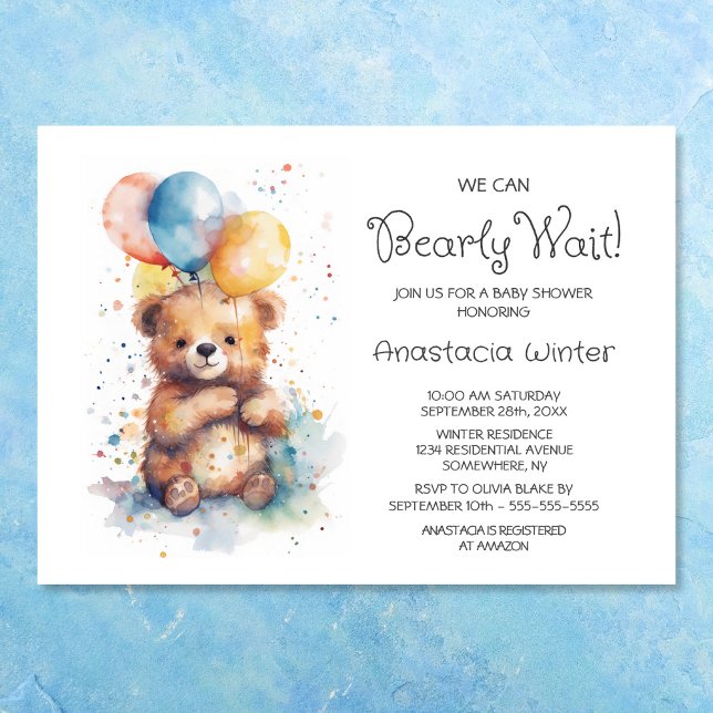 We Can Bearly Wait Teddy Bear Baby Shower Invitation (Creator Uploaded)