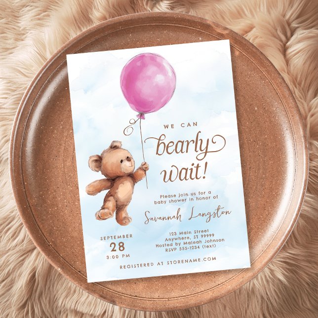 We Can Bearly Wait Teddy Bear Baby Shower Invitation (Creator Uploaded)