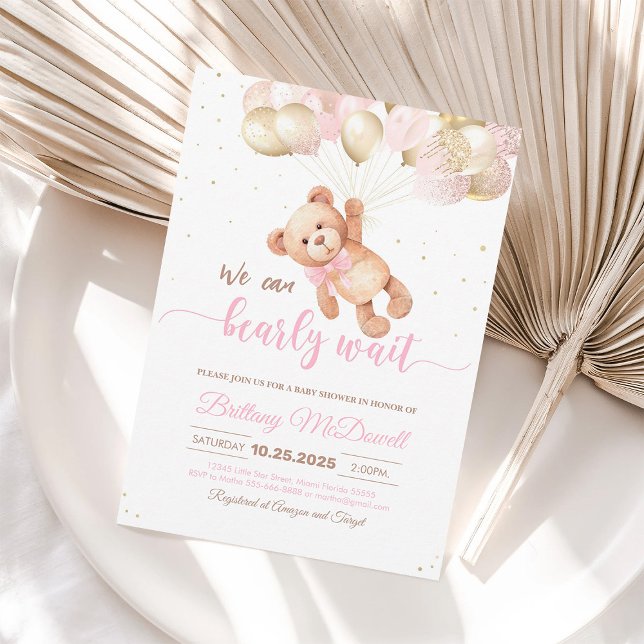 We Can Bearly Wait Teddy Bear Baby Shower Invitation (Creator Uploaded)