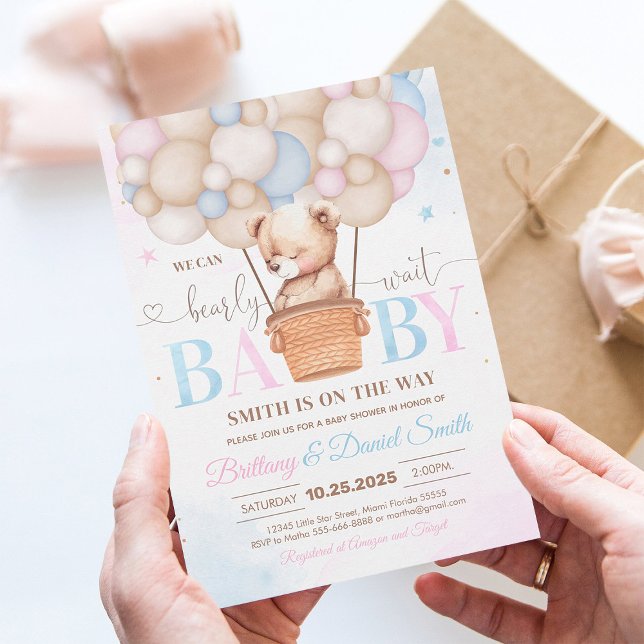 We Can Bearly Wait Teddy Bear Baby Shower Invitation (Creator Uploaded)