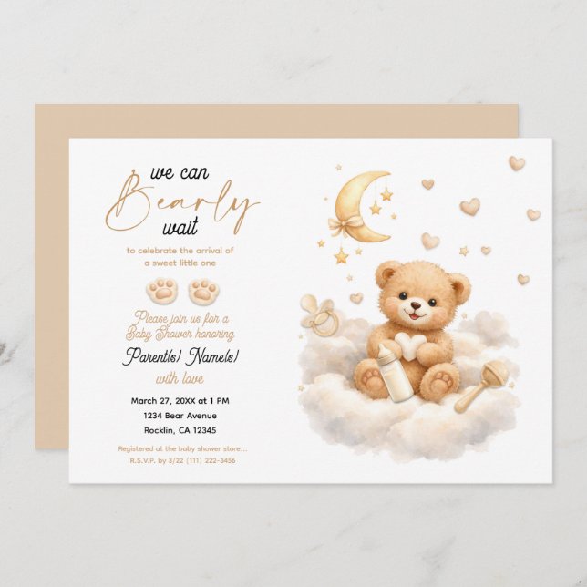 We can Bearly Wait Teddy Bear Baby Shower Invitation (Front/Back)