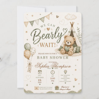 We Can Bearly Wait Teddy Bear Baby Shower Invitation