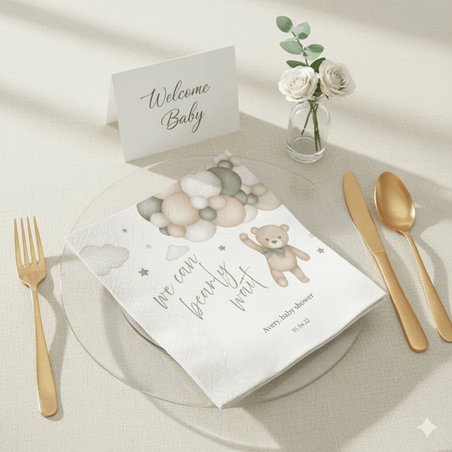 We Can Bearly Wait Teddy Bear Baby Shower Napkins (Creator Uploaded)