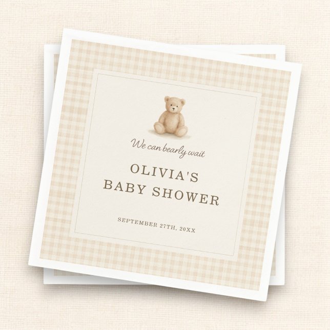 We Can Bearly Wait Teddy Bear Baby Shower Party Napkin (Creator Uploaded)