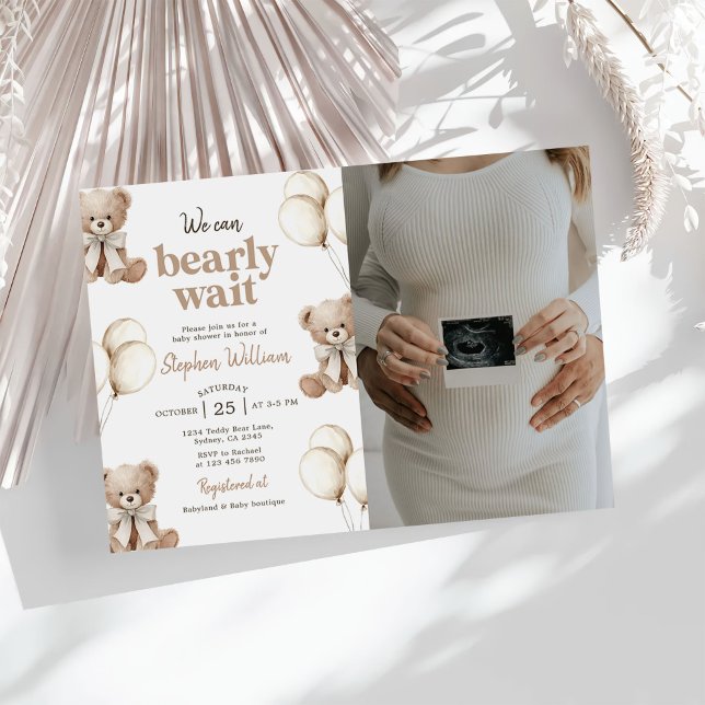 We Can Bearly Wait Teddy Bear Baby Shower Photo Invitation (Creator Uploaded)
