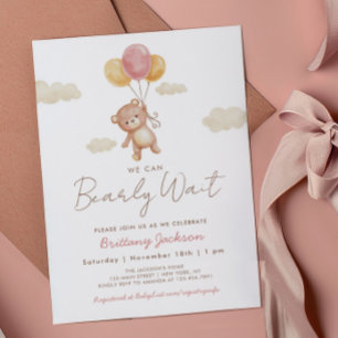 We can Bearly Wait Teddy Bear Baby Shower Pink Invitation