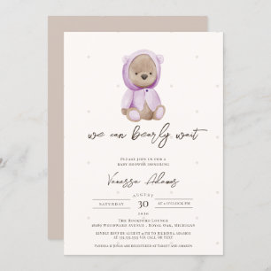 We Can Bearly Wait,Teddy Bear Baby Shower Purple Invitation