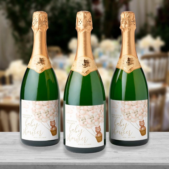 We Can Bearly Wait Teddy Bear Baby Shower Sparkling Wine Label (Creator Uploaded)