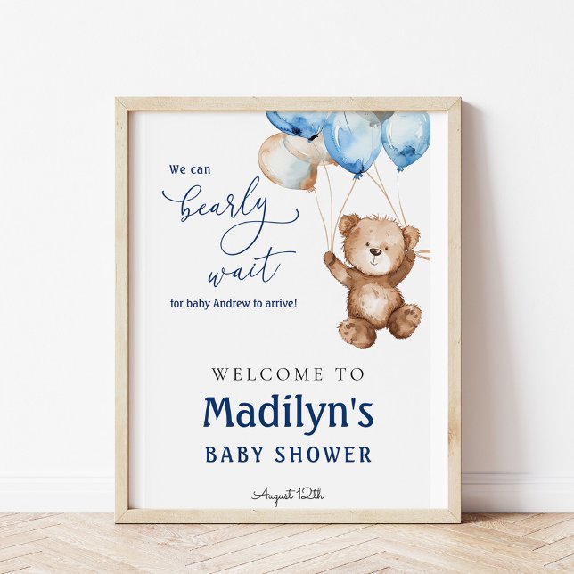 We Can Bearly Wait Teddy Bear Baby Shower Welcome Poster (Creator Uploaded)