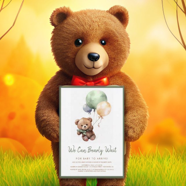 We can Bearly Wait Teddy Bear Balloon Baby Shower Invitation (Creator Uploaded)