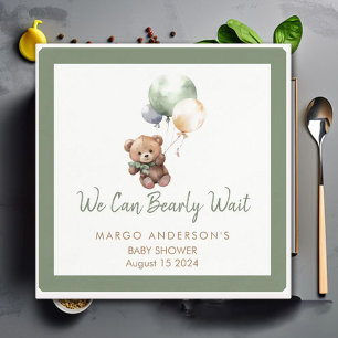 We can Bearly Wait Teddy Bear Balloon Baby Shower Napkin