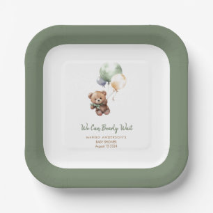 We can Bearly Wait Teddy Bear Balloon Baby Shower Paper Plate