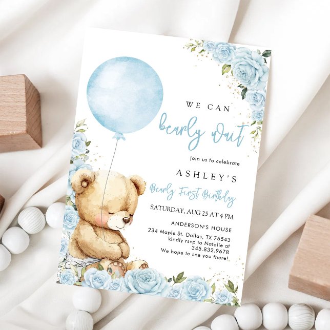 We Can Bearly Wait Teddy Bear Birthday Invitation (Creator Uploaded)