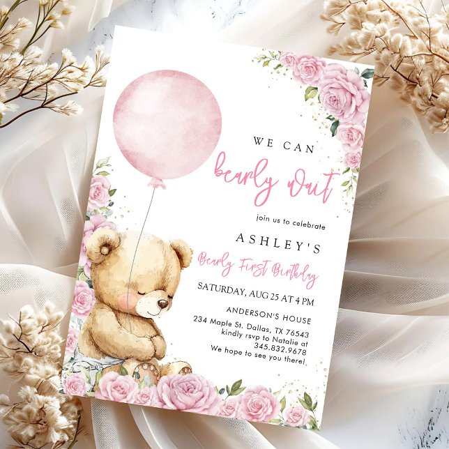 We Can Bearly Wait Teddy Bear Birthday Invitation (Creator Uploaded)