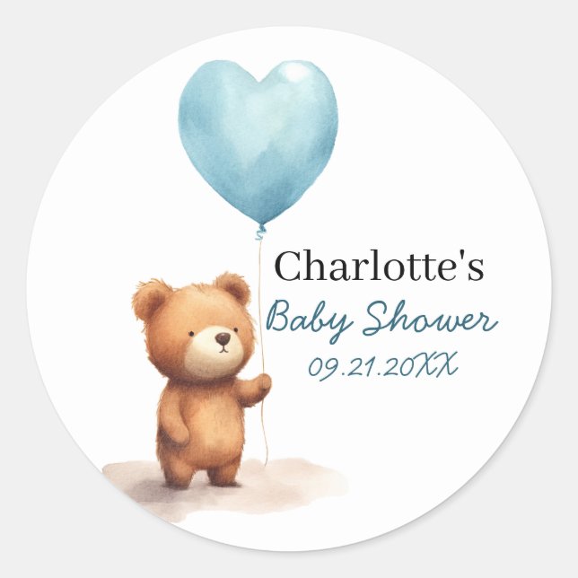 We Can Bearly Wait Teddy Bear Blue Boy Baby Shower Classic Round Sticker (Front)
