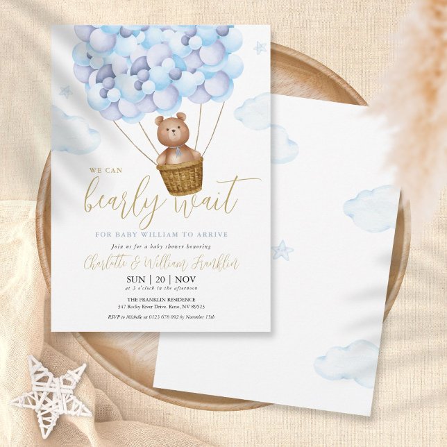 We Can Bearly Wait Teddy Bear Blue Boy Baby Shower Invitation (Creator Uploaded)