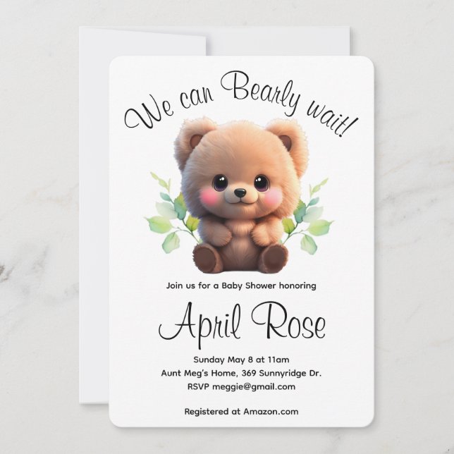 We can Bearly Wait teddy bear boho Baby Shower Invitation (Front)