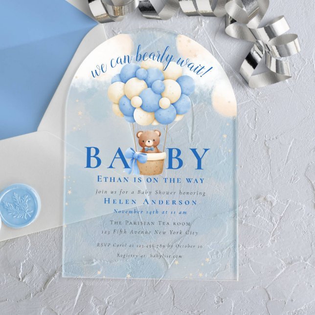 We can Bearly Wait Teddy Bear Boy Baby Shower Acrylic Invitations (Creator Uploaded)