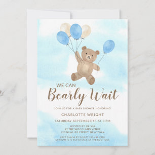 We Can Bearly Wait Teddy Bear Boy Baby Shower Invitation