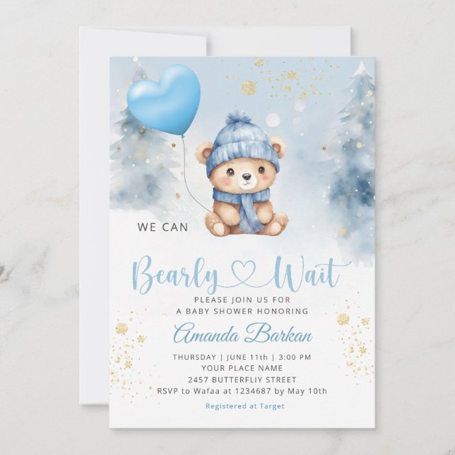 We can Bearly wait Teddy Bear Boy Baby Shower  Invitation (Front)