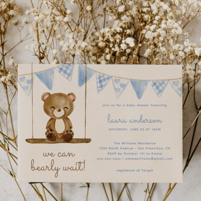 We can bearly wait! Teddy Bear Boy Baby Shower Invitation (Creator Uploaded)