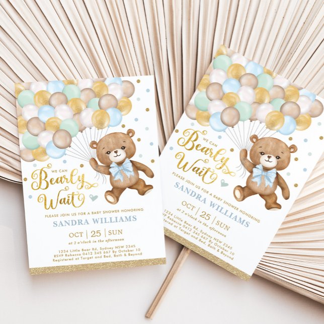 We Can Bearly Wait Teddy Bear Boy Baby Shower Invitation (Creator Uploaded)