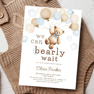 We Can Bearly Wait Teddy Bear Boy Baby Shower Invitation